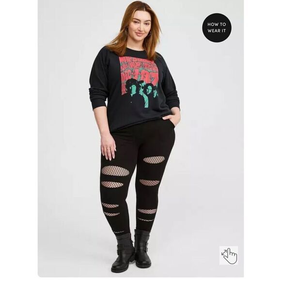 Torrid premium Full-Length Mesh Slit Pocket Legging pants distressed - Picture 1 of 7